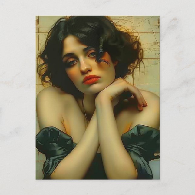 Cartão Postal Triste mulher com as mãos no rosto Mídia mista (Frente)