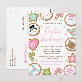 Cartão Postal Trocas de Biscoitos de Natal Rosa e Verde