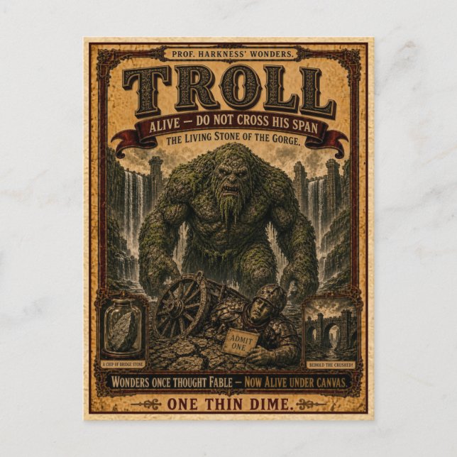 Cartão Postal Troll, Monstro de Circo Antigo (Frente)