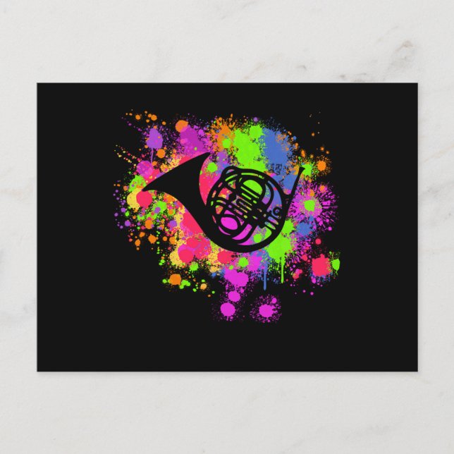 Cartão Postal Trompa Arte Pintura Artística Esborrifo Instrument (Frente)