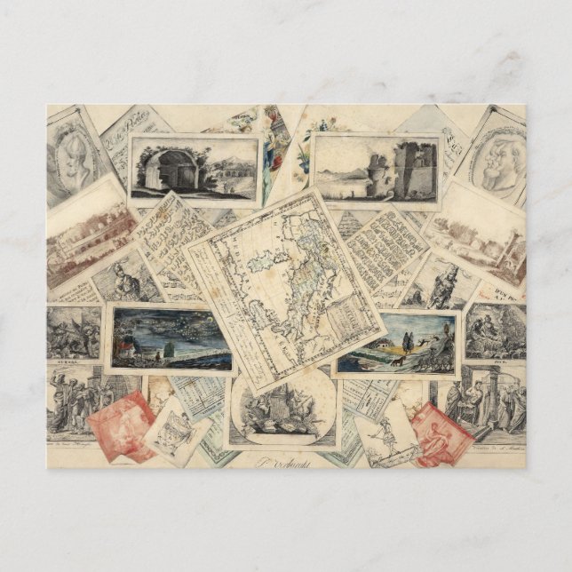 Cartão Postal Trompe l’oeil de um Mapa de Itália | P. Verburght (Frente)