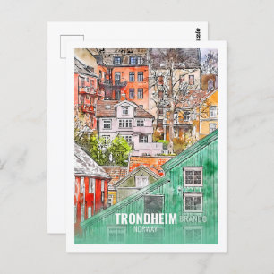 Cartão Postal Trondheim Norway Famous Viagem Watercolor Sketch