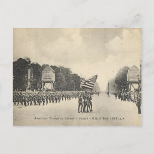 Cartão Postal Tropas americanas em Paris, 4 de julho de 1918