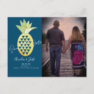 Cartão Postal Tropical Abacaxi Navy Salvar a Data Foto