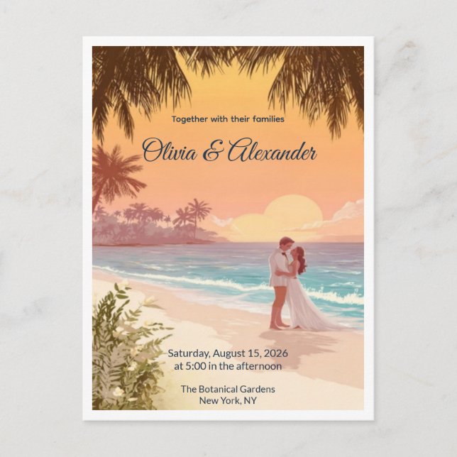 Cartão Postal Tropical Beach Sunset Destination Wedding Postcard (Frente)