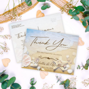 Cartão Postal Tropical Beach Wedding Starfish Thank You