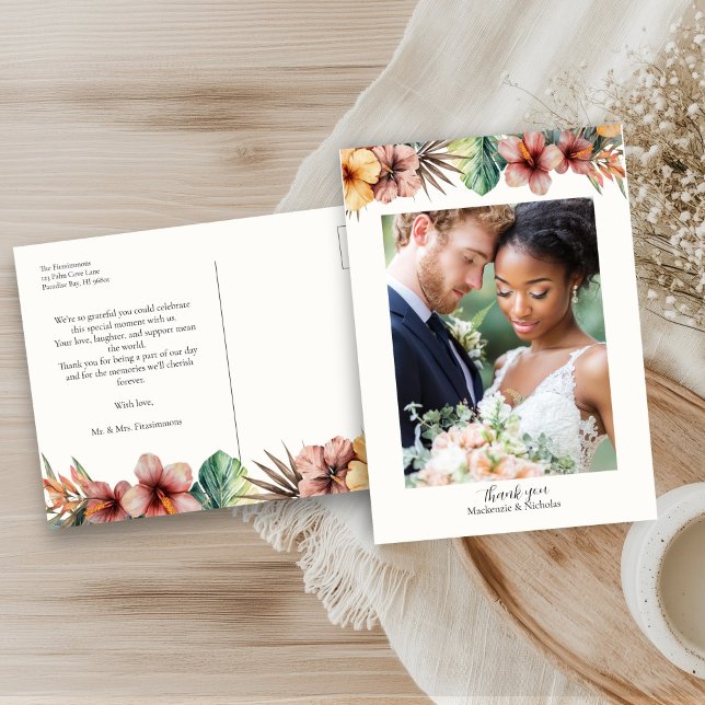 Cartão Postal Tropical Boho Floral Obrigado Cartaz (tropical wedding thank you postcard)