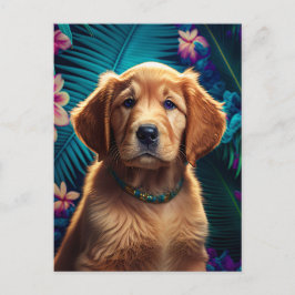 Cartão Postal Tropical Island Ouro Retriever Puppy - Cartão-post