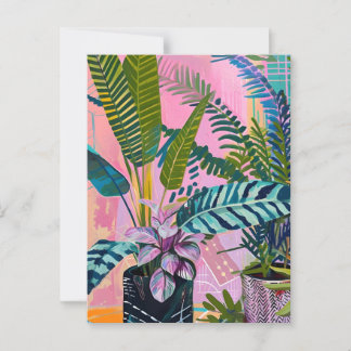 Cartão Postal Tropical pink flamingos set against lush green