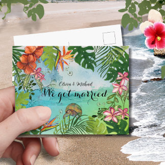 Cartão Postal Tropical Sea Turtle We Got Married Postcard