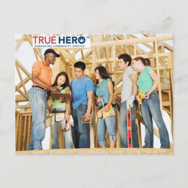 Cartão postal True Hero com foto da equipe do proj (Frente)