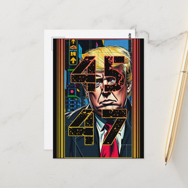 Cartão Postal Trump 45 47 Retrato de arte Pop (Frente/Verso In Situ)