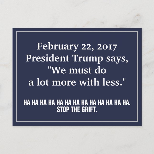 Cartão Postal Trump Faça Mais Com Menos Governo Pare a Farsa (Frente)