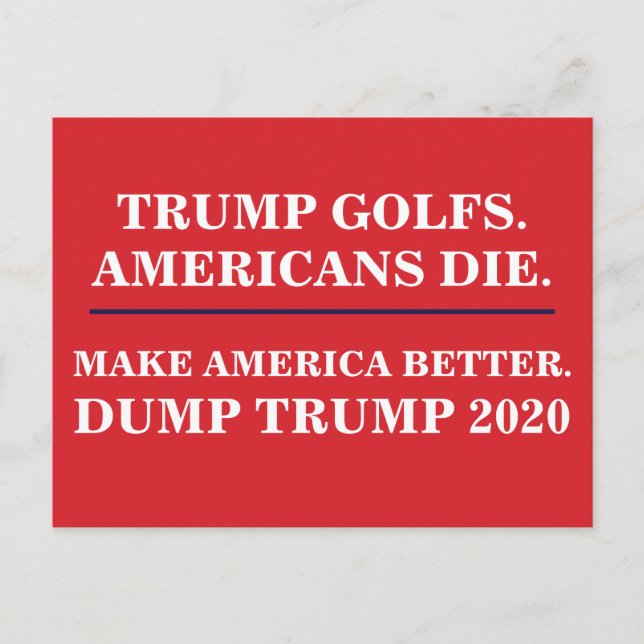 Cartão Postal Trump Golfs Americanos morrem despejo em 2020 (Frente)