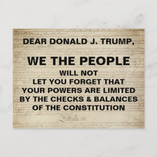Cartão Postal Trump We the Pessoas Checs and Balances Resistance