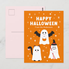 Cartão Postal Truque Adorável de Halloween ou Tratar Fantasmas