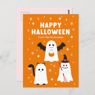 Cartão Postal Truque Adorável de Halloween ou Tratar Fantasmas
