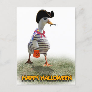Cartão Postal Truque de Halloween ou Tratando Pato Pirata