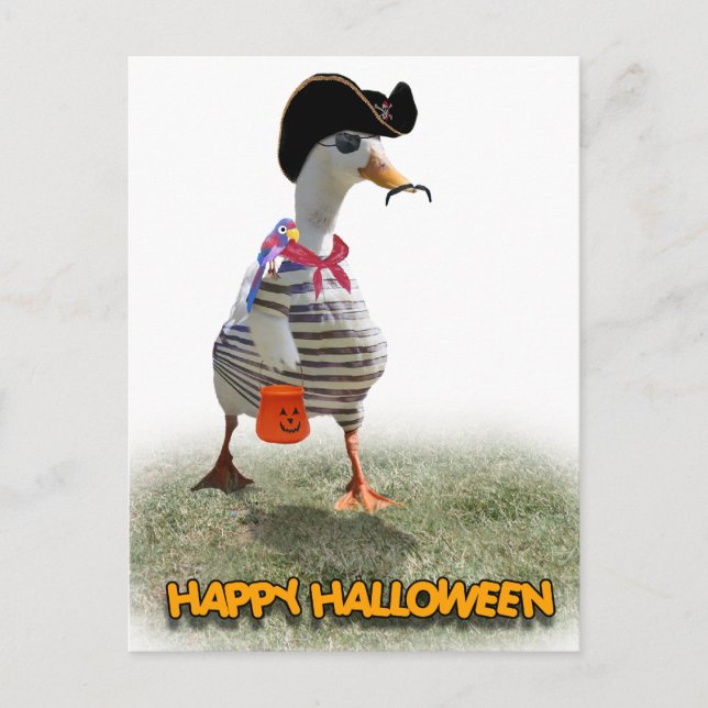 Cartão Postal Truque de Halloween ou Tratando Pato Pirata (Frente)