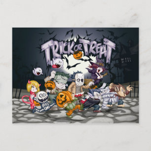 Cartão Postal Truque de Halloween ou Tratar Crianças