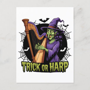 Cartão Postal Truque Ou Bruxa Spooky Jogando Harp Halloween
