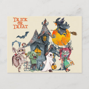 Cartão Postal Truque ou Criaturas de Tratamento de Cuta Hallowee