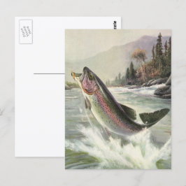 Cartão Postal Truta Arco-Íris, Pescador Antigo Pescando Peixe
