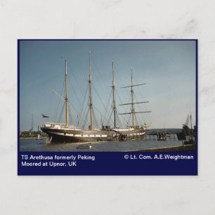 Cartão Postal TS Arethusa anteriormente Peking Mooring em Upnor,