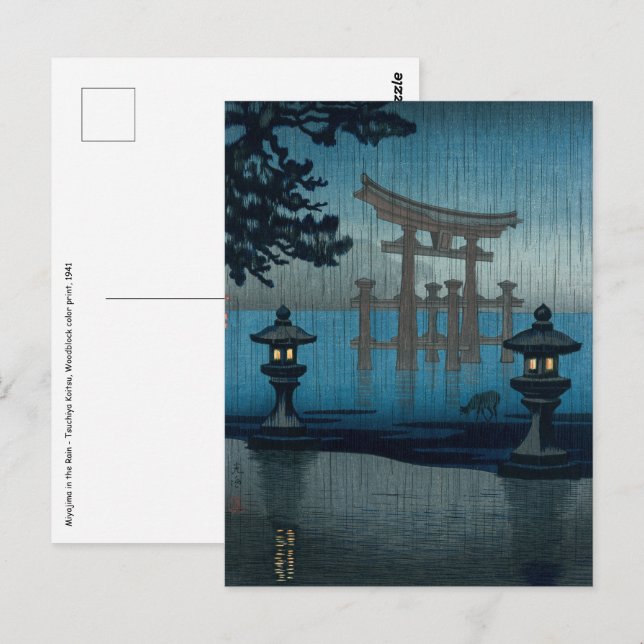 Cartão Postal Tsuchiya Koitsu - Miyajima na Chuva (Frente/Verso)