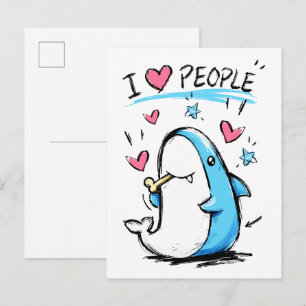 Cartão Postal Tubarão Ama Pessoas Caricatura Divertida