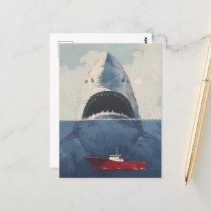 Cartão Postal Tubarão e Barco Surreal