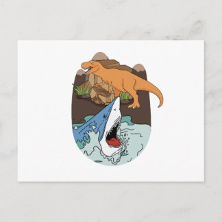 Cartão Postal Tubarão E Meninos Dinossauro