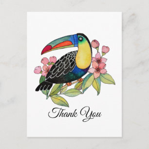 Cartão Postal Tucano Pássaro Aquarela Com Flores