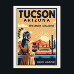 Cartão Postal TUCSON AZ Native American Retro Travel 1950s<br><div class="desc">TUCSON AZ Native American Retro Travel Postcard – 1950s Style Colorful Mid-Century Desert Souvenir Art Greeting, Vintage Inspired Design Description: Celebrate the spirit and color of the Southwest with this Tucson, Arizona Native American inspired retro travel postcard. Designed in a bold 1950s mid-century travel poster style, this artistic rendering captures...</div>