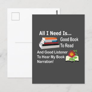 Cartão Postal Tudo o que Preciso é um Bom Livro e um Bom Ouvinte