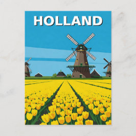 Cartão Postal Tulip Fields Windmill Holanda