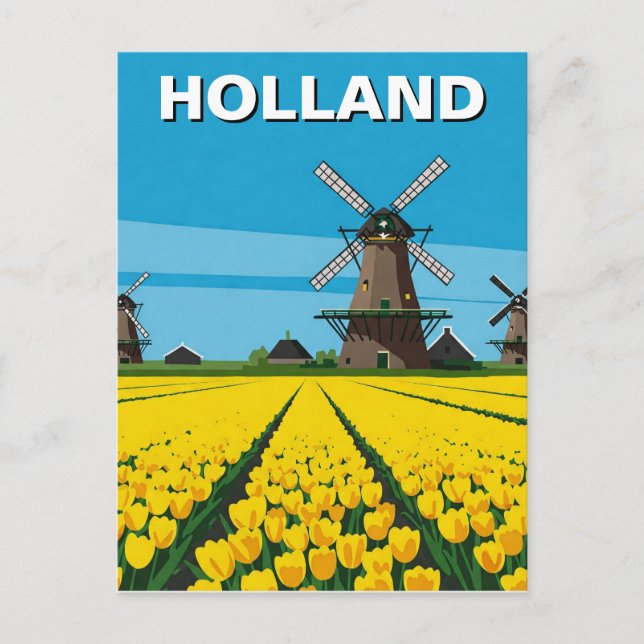 Cartão Postal Tulip Fields Windmill Holanda (Frente)
