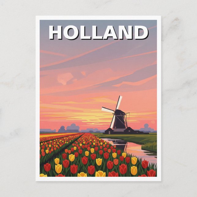 Cartão Postal Tulip Fields Windmill Holanda (Frente)