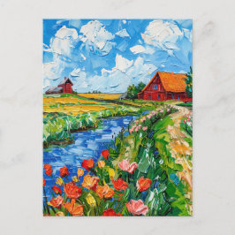 Cartão Postal Tulip Fields with Barn and Stream Fantasy Painting
