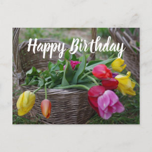 Cartão Postal Tulip Flowers Rustic Buquê Happy Birthday