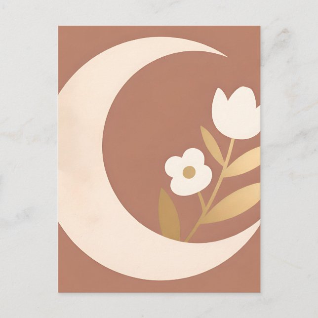 Cartão Postal Tulipa Floral Lua Crescente Minimalista (Frente)