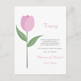 Cartão Postal Tulipa Rosa Minimalista para Proposta de Dama de H
