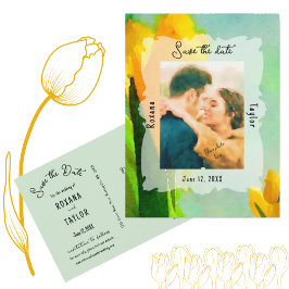 Cartão Postal Tulipas Amarelas Aquarela Foto Casamento Salvar Da