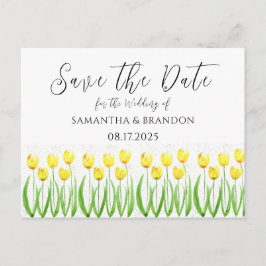 Cartão Postal Tulipas amarelas flores Aquarela Floral Rústico