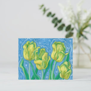 Cartão Postal Tulipas Amarelas, Pintura de Arte Floral de Flores