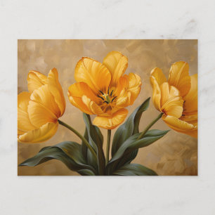 Cartão Postal Tulipas Amarelas - Pintura De Óleo Botânico