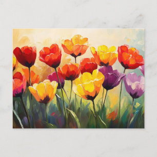 Cartão Postal Tulipas de Aquarela Negrito em Primavera