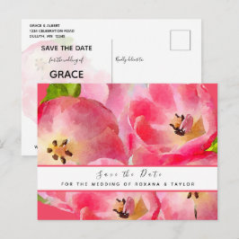 Cartão Postal Tulipas de Aquarela Rosa Salvem a Data