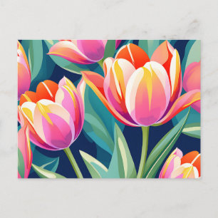 Cartão Postal Tulipas de pop art vibrantes e energéticas