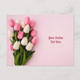 Cartão Postal Tulipas de Texto Personalizado em Rosa